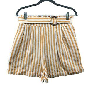 ASOS Linen Blend Shorts Womens Size 6 Mustard Yellow Striped High Waisted
